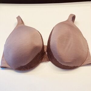 Cacique Lightly Lined Full Coverage Bra Underwire Tan Brown Lace Plus Size 46DDD